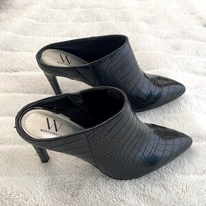 Worthington Black Croc Textured Pointy Toe Mules Heels New Size 7